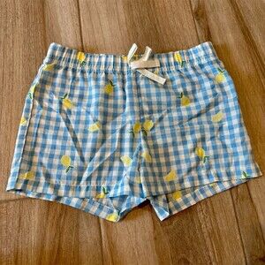 Old Navy Girls Sleep Shorts Size L Blue Gingham Lemon Print Drawstring